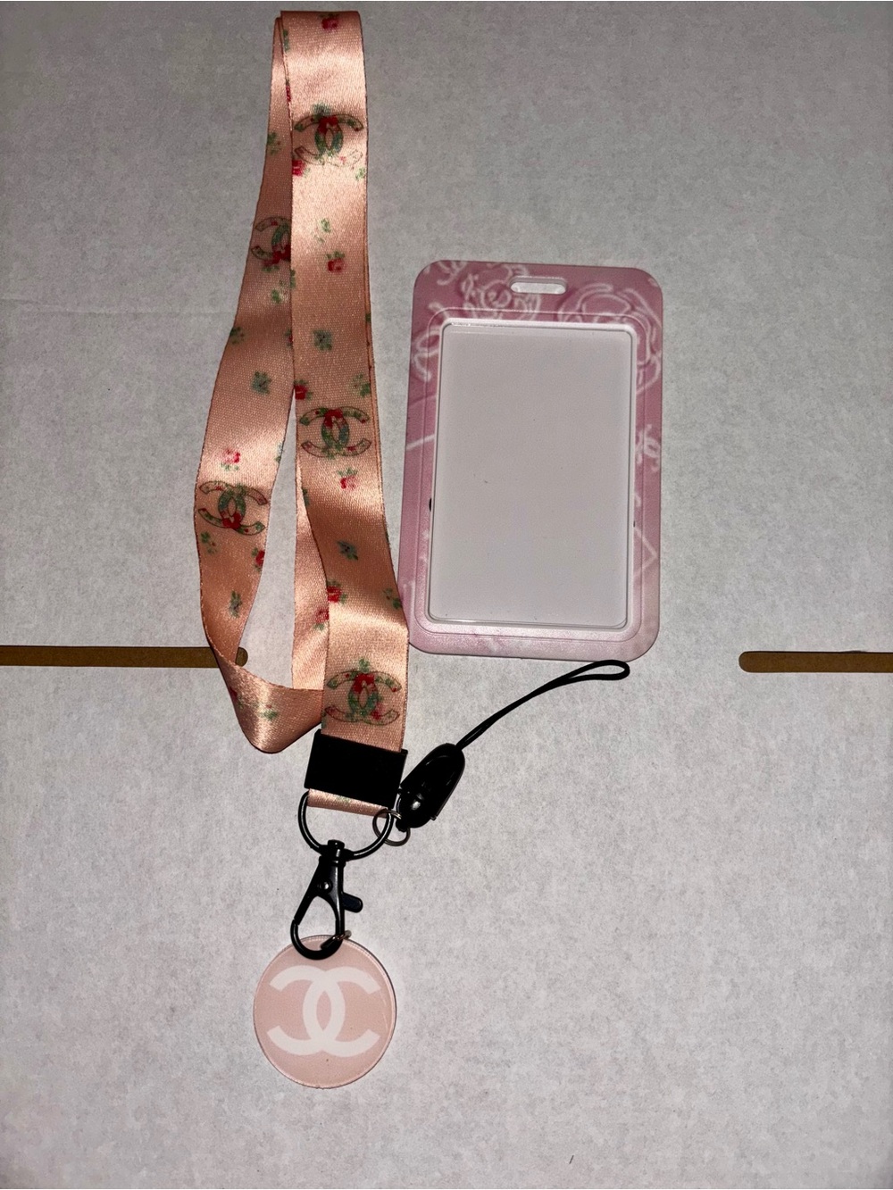 New Pink Floral Lanyard with Matching ID Holder and Charm